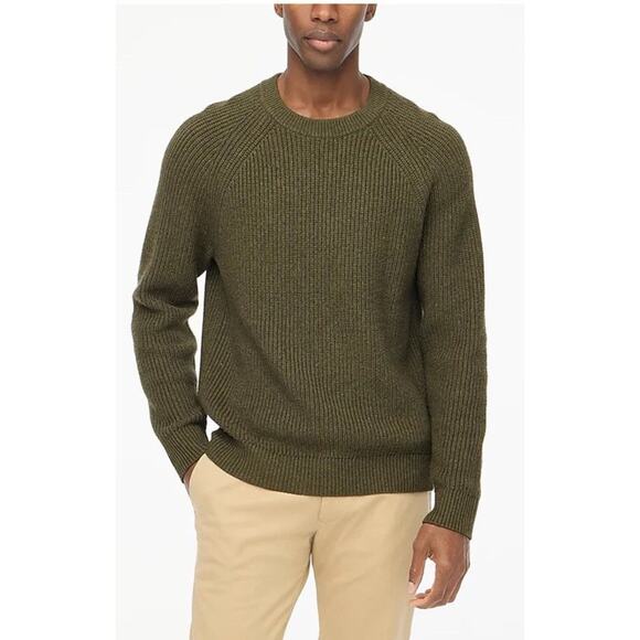 J.crew Sweater Men’s Sz M Raglan Fishermen Shaker- Stitch Knit Crewneck Heavy